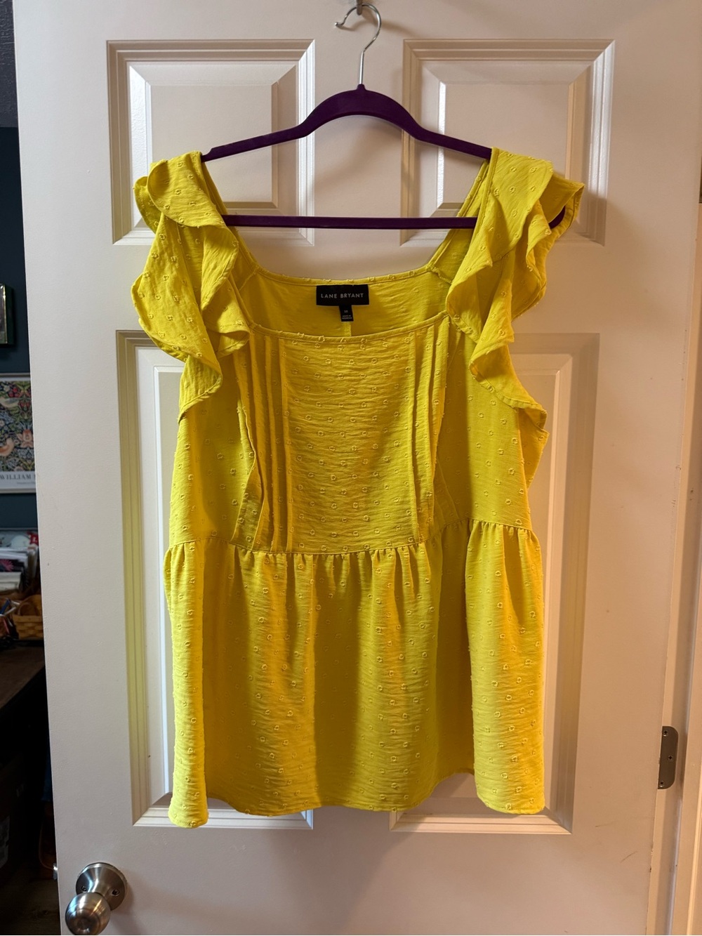 Lane Bryant Bright Yellow Ruffle Eyelet Peplum Blouse